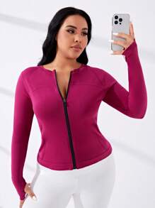 Yoga Basic Kích thước lớn Dây kéo phía trước Jacket thể thao - Gỗ đỏ - Xem 1