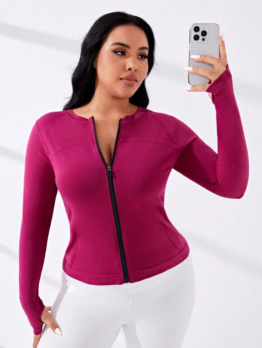 Yoga Basic Kích thước lớn Dây kéo phía trước Jacket thể thao - Gỗ đỏ - Xem 1