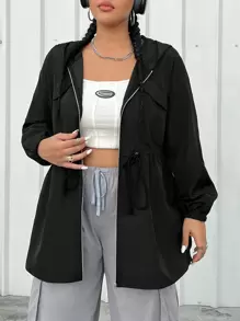 SHEIN EZwear Women's Plus Size Hooded Jacket With Drawstring Waist