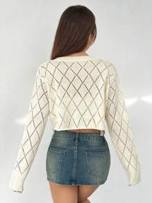 SHEIN EZwear Women's Mesh Knitted Fringed Cardigan