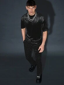 GENTILAND Nam Nhung Họa tiết Lưới Pha lê Trang trí Dài Quần - màu đen - Xem 4