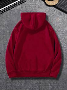 Manfinity Homme Men's Printed Minimalist Solid Color Hoodie - Red - View 2