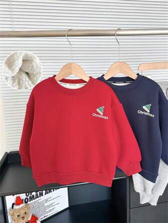 Mali chłopcy Nowość Boże Narodzenie Styl Zagęszczony Polar Pulowert Bluza z kapturem , Czerwony