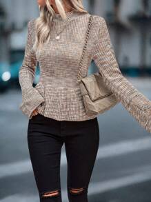 SHEIN Clasi Half Turtle Neck Mixed Color Sweater Pullover Knit Pullover Fall Winter Sweater - Multicolor - View 5