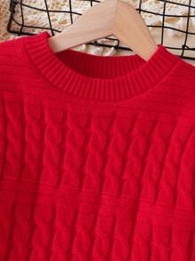 SHEIN 女童流苏下摆红色毛衣 - 紅色 - 查看 4