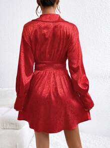 SHEIN Privé 提花收腰连衣裙 - 紅色 - 查看 2