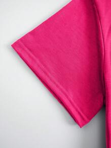 SHEIN Slayr 女士粉色卡通&字母印花圓領t恤 - 玫紅色 - 查看 3