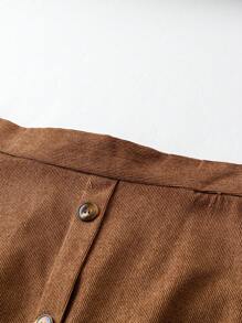 SHEIN LUNE Của phụ nữ Kích thước lớn Màu thuần Chi tiết Nút Eo đàn hồi Váy - Màu Khaki - Xem 3