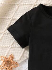 SHEIN Baby Boy Car Letter Printed Short Sleeve T-Shirt, Comfortable And Versatile For Daily Wear And Summer Vacation - Black - View 4