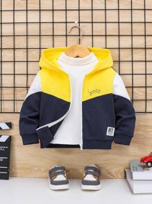SHEIN Infant Boys' Casual Color Block Long Sleeve Hooded Jacket Coat - Multicolor - View 1