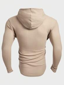 Manfinity RelaxMax Camiseta con capucha de manga larga lisa con cordón, en tejido de guata, informal, para primavera/otoño, vacaciones, para esposo y padre