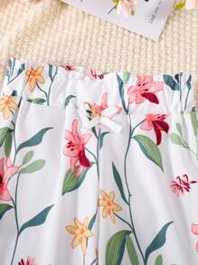 SHEIN Bộ hai mảnh Gái Nơ Bướm Quần paper-bag Hoa Boho - trắng - Xem 7