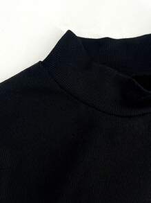 SHEIN Unity Solid Color Ribbed Women'S Bodysuit Fall Cloth For Women - Black - View 4