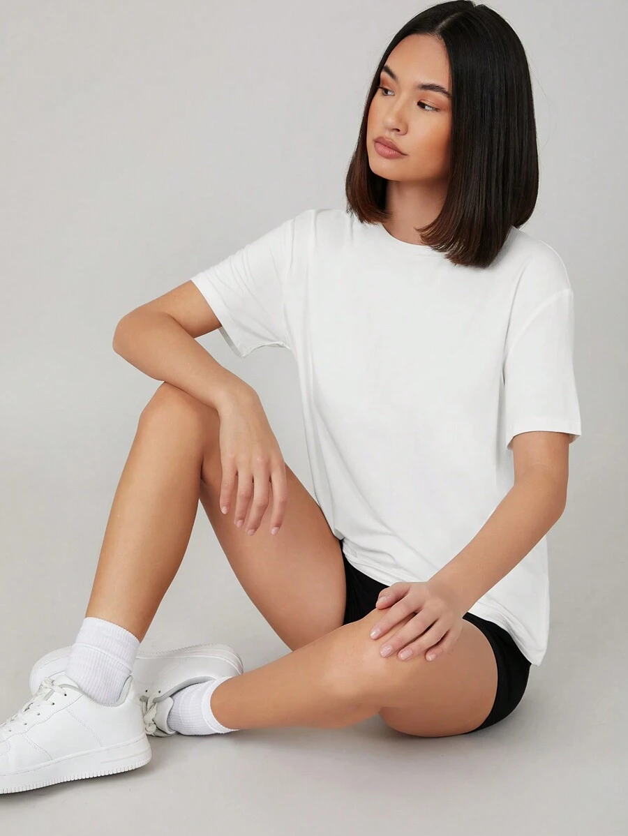 SHEIN BASICS Áo thun màu trơn Cơ bản - trắng - Xem 1