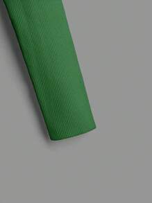 RueChic Slit Hem Ribbed Knit Sweater - Green - View 3