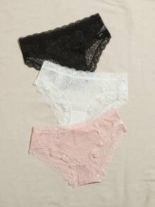 Panty Set Mit Floraler Spitze, 3er Pack, Lingerie