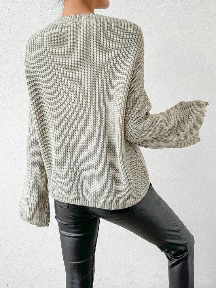 Solid Color Drop Shoulder Knit Pullover Fall Winter Sweater