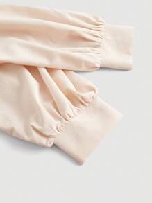 SHEIN MOD Áo cánh cổ chữ V quấn phía trước cho nữ có tay áo lồng đèn, áo dài tay - Màu be - Xem 4