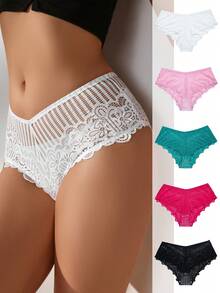 SHEIN Conjunto De Ropa Interior De 5 Piezas Con Braguitas De Encaje Para Mujer - Multicolor - Ver 1