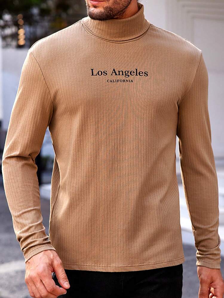 Men Letter Graphic Turtleneck Tee