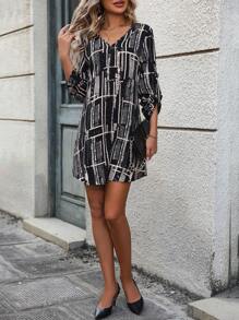 EMERY ROSE V領禮服隨機印花洋裝 - 彩色 - 查看 6