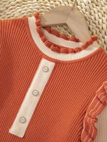 SHEIN Cô gái Tương phản Màu sắc Ruffled Hem Đầm - Nhiều màu - Xem 3