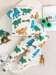 寶寶男孩恐龍印花t恤和褲子