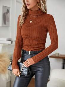 SHEIN Clasi Camiseta Acanalada Con Cuello Vuelto