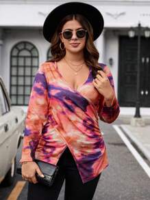 Calvaya Kích thước lớn Của phụ nữ Nhuộm buộc Bọc Tay áo dài Áo thun - Nhiều màu - Xem 1