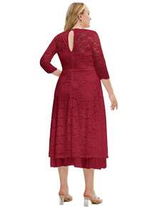 Plus Size Lace Bridesmaid Dress - Burgundy - View 2