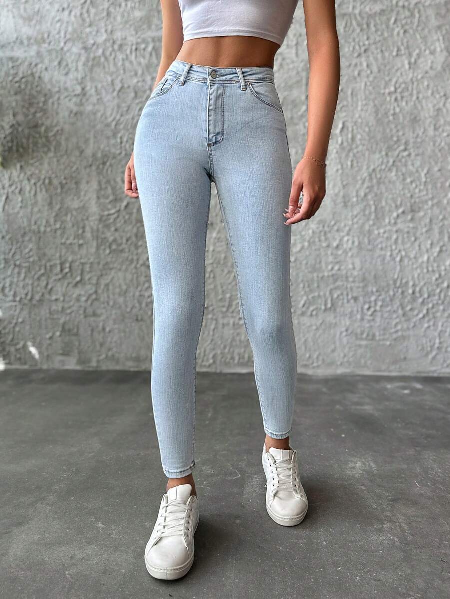 RueChic Quần Jeans Skinny Khóa Kéo Chắc Chắn - Rửa nhẹ - Xem 1
