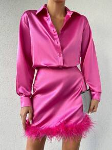 EURMUSE Women's Patchwork Shirt Dress - Green - View 2