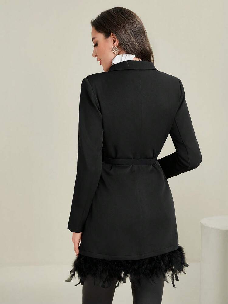 Women's Patchwork Hem Belted Blazer