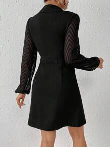 SHEIN Frenchy Women's Mesh Lantern Sleeve Dress Winter Elegant Black Evening Dress - Black - View 2