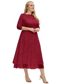 Plus Size Lace Bridesmaid Dress - Burgundy - View 3