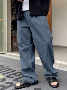 Manfinity Homme Quần dài ống suông thông thường dành cho nam - Màu xanh bụi bặm - Xem 5