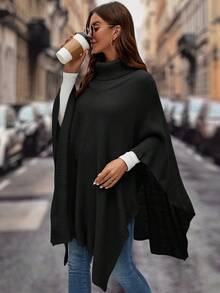 SHEIN Clasi Quý cô Tay áo dài Cổ cao Áo len - màu đen - Xem 4