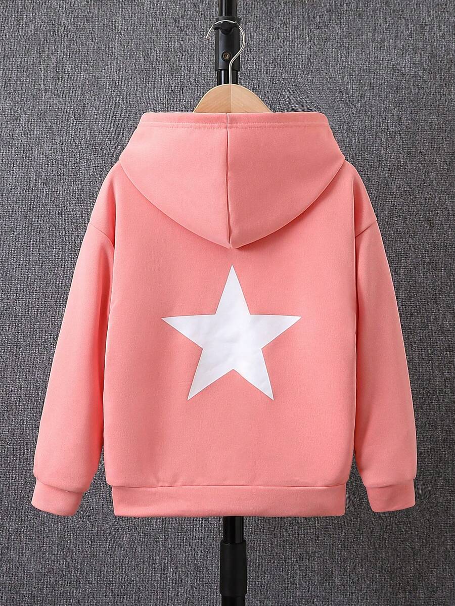 SHEIN 少女星形印花卫衣,少女款 - 粉色 - 查看 1