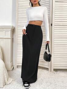 SHEIN Unity Falda Larga De Moda Negra Para Mujer - Negro - Ver 3