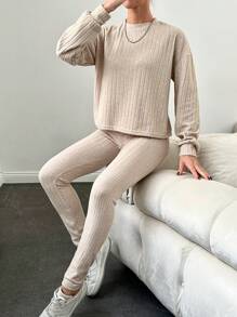 RueChic Drop Shoulder Lantern Sleeve Tee & Tie Waist Leggings