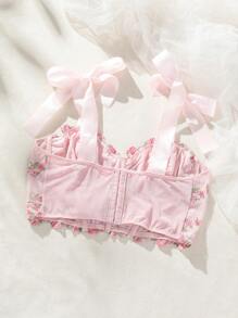 SHEIN Brassière En Maille Brodée Florale Pour Femmes De Grande Taille - Rose bonbon - Voir 2