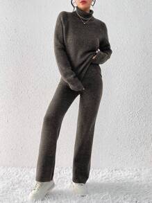 Flirla Loose Fit Turtleneck Sweater 2pcs/set - Multicolor - View 3