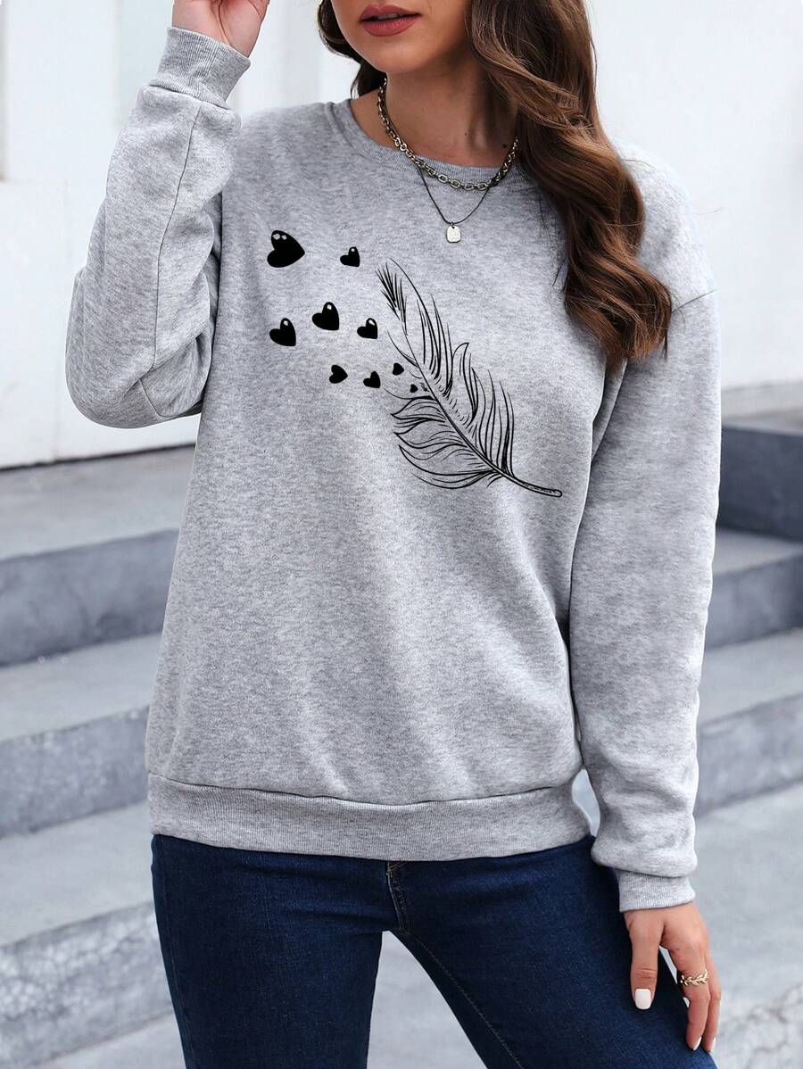INAWLY Women's Grey Casual Everyday Back-To-School Autumn Pullover Long Sleeve Sweatshirt,Tree Leaf And Heart Pattern,Graduation Teacher Fall Leisure Tops - Light Grey - View 1