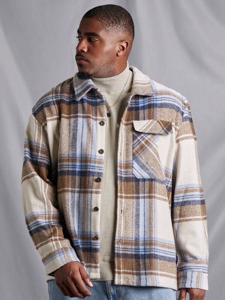 Men's Plus Size Plaid Shacket