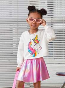 幼兒女孩街頭風格針織圓領毛衣搭配塗層裙運動用 - 彩色 - 查看 1