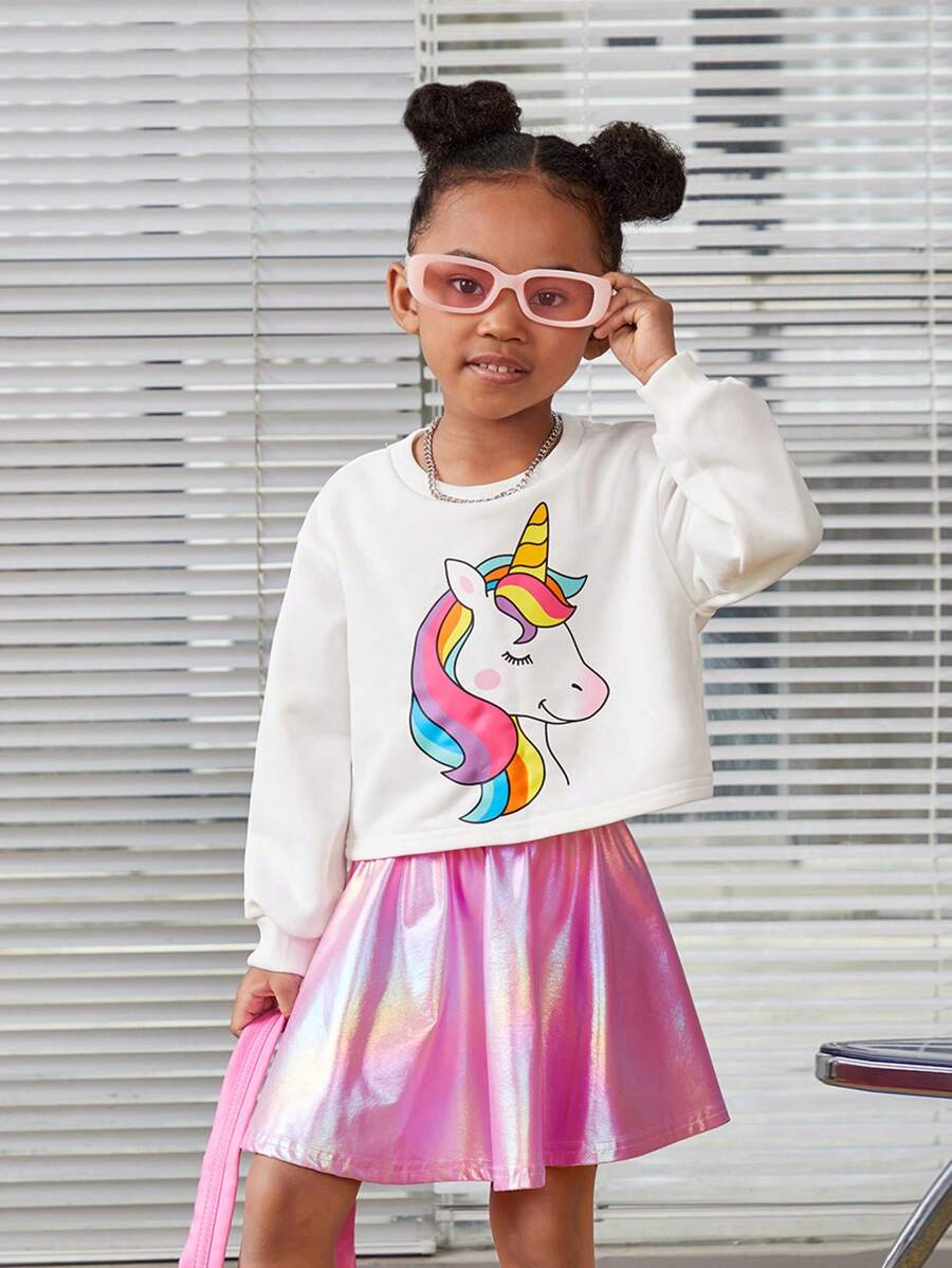 幼兒女孩街頭風格針織圓領毛衣搭配塗層裙運動用 - 彩色 - 查看 1