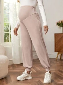 SHEIN Màu thuần Thai sản Quần Với Vòng eo có thể điều chỉnh - Màu Khaki - Xem 5