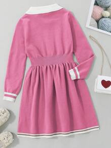 SHEIN Tween Girls' Sweater Dress With Contrast Collar - Pink - View 2