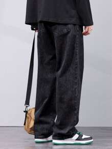 Hombres Jeans de pierna recta con bolsillo oblicuo