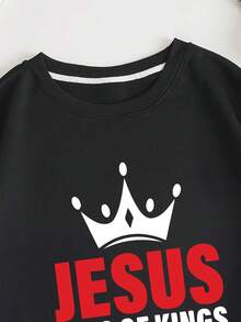 INAWLY Kích thước lớn Của phụ nữ Vương miện In Lông cừu Áo nỉ - màu đen - Xem 4